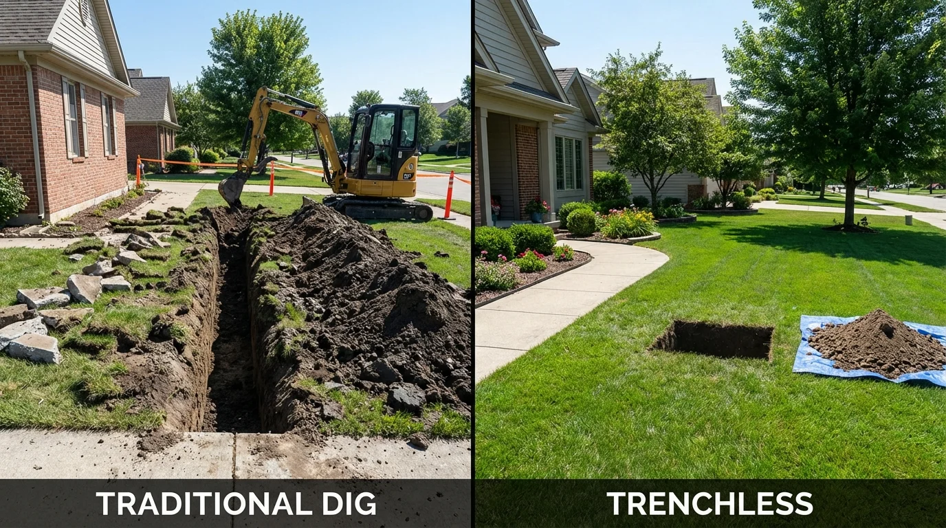 Trenchless sewer repair with minimal yard damage versus traditional excavation in Newport, OH